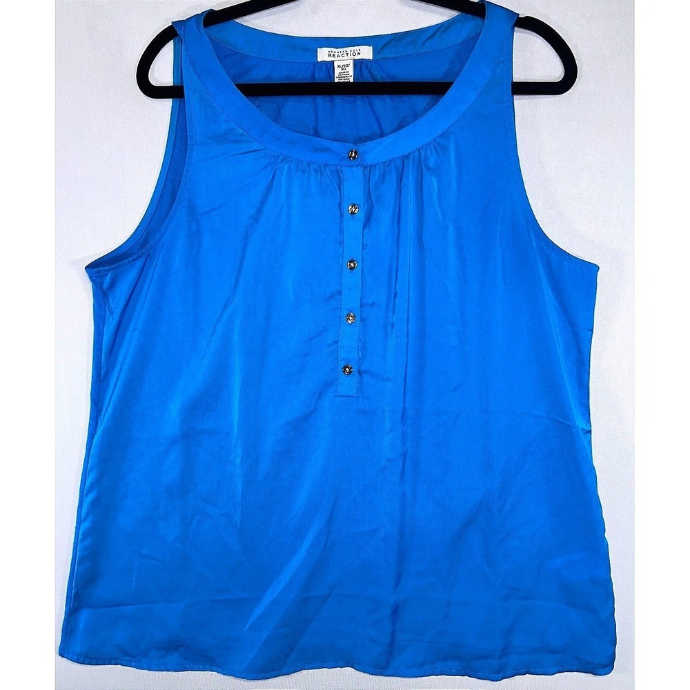 Kenneth Cole Reaction Cobalt Blue Sleeveless Henley Blouse XL